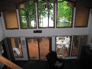 View of Living room from loft and water view from our windows